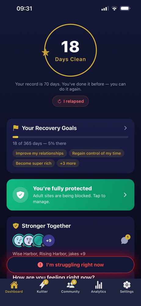 Kuitter streak dashboard